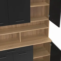 Buffet de cuisine 120 CM CINA 6 portes + tiroir façon hêtre et noir