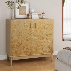 Buffet rustique bois massif, étagères réglables, armoires décoratives, salon/entrée