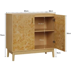 Buffet rustique bois massif, étagères réglables, armoires décoratives, salon/entrée