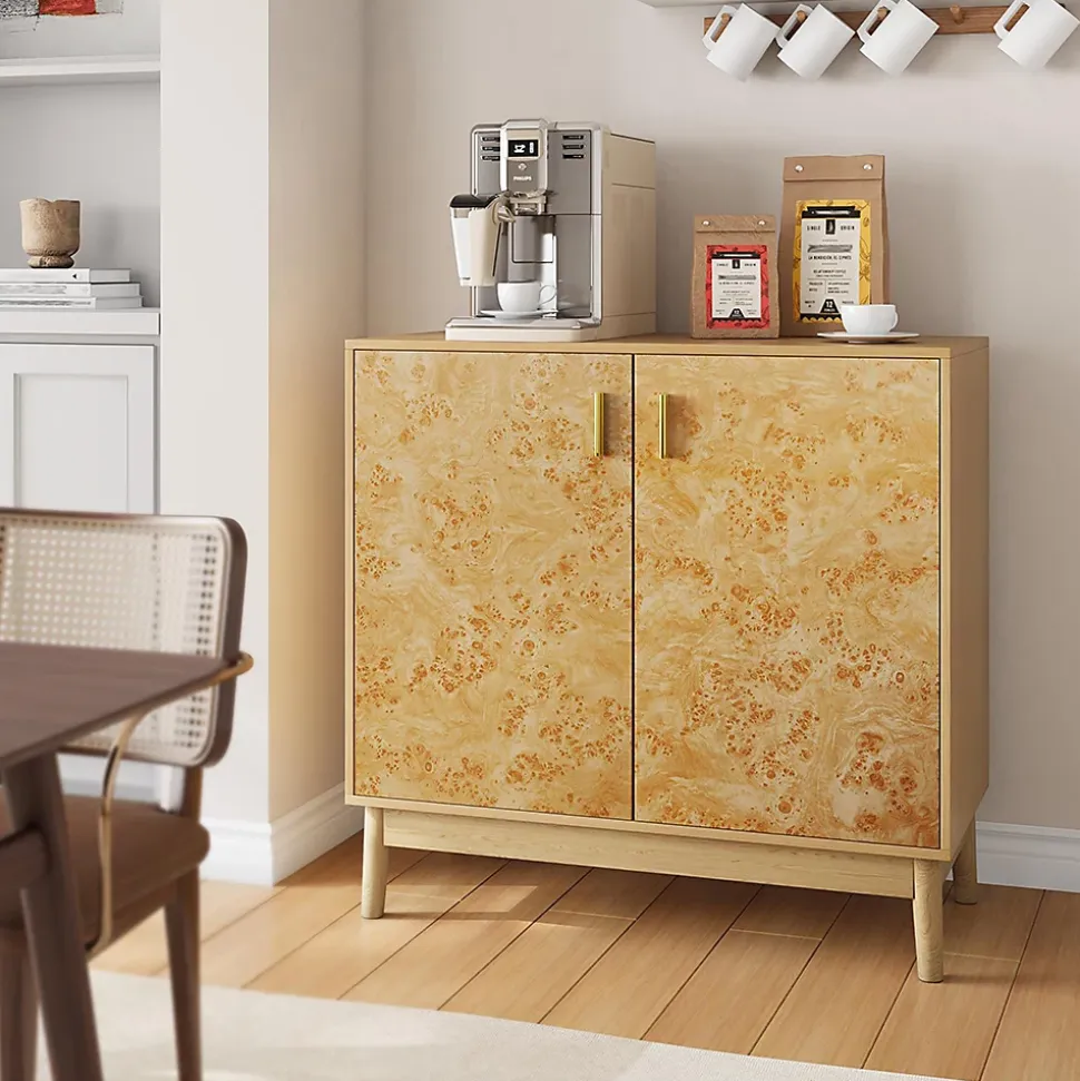 Buffet rustique bois massif, étagères réglables, armoires décoratives, salon/entrée