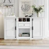 Buffet salon 130x35x70 cm, 2 portes + tiroir, casiers à bouteilles, blanc