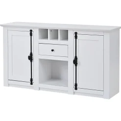Buffet salon 130x35x70 cm, 2 portes + tiroir, casiers à bouteilles, blanc