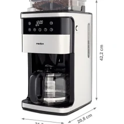 Cafetiere Filtre Digitale avec Broyeur - MEDION - 1000W - 1,5L - Silver