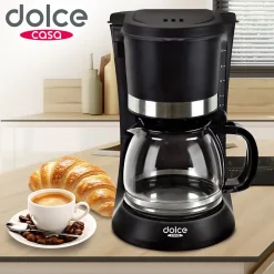 Cafetière 1,2L - 8-12 Tasses 900W - Dolce Casa DC-CAF-8-12-N - Filtre amovible - Fonction maintien au chaud - Noir Mat