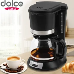 Cafetière 1,2L - 8-12 Tasses 900W - Dolce Casa DC-CAF-8-12-PRO - Filtre amovible - ECRAN LCD, Programmable - Noir Mat