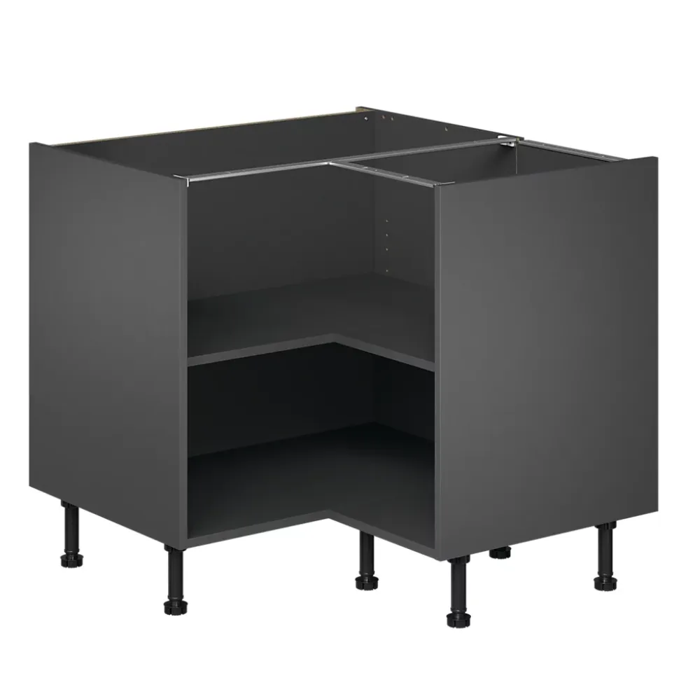 Caisson bas d'angle de cuisine Caraway GoodHome anthracite H. 72 cm x l. 93 cm