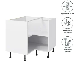 Caisson bas d'angle de cuisine GoodHome Caraway Blanc H. 72 cm x l. 93 cm