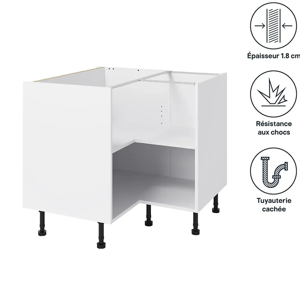Caisson bas d'angle de cuisine GoodHome Caraway Blanc H. 72 cm x l. 93 cm
