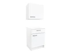 Caissons de cuisine - 1 meuble bas & 1 meuble haut - 2 portes & 1 tiroir - Blanc brillant - TRATTORIA