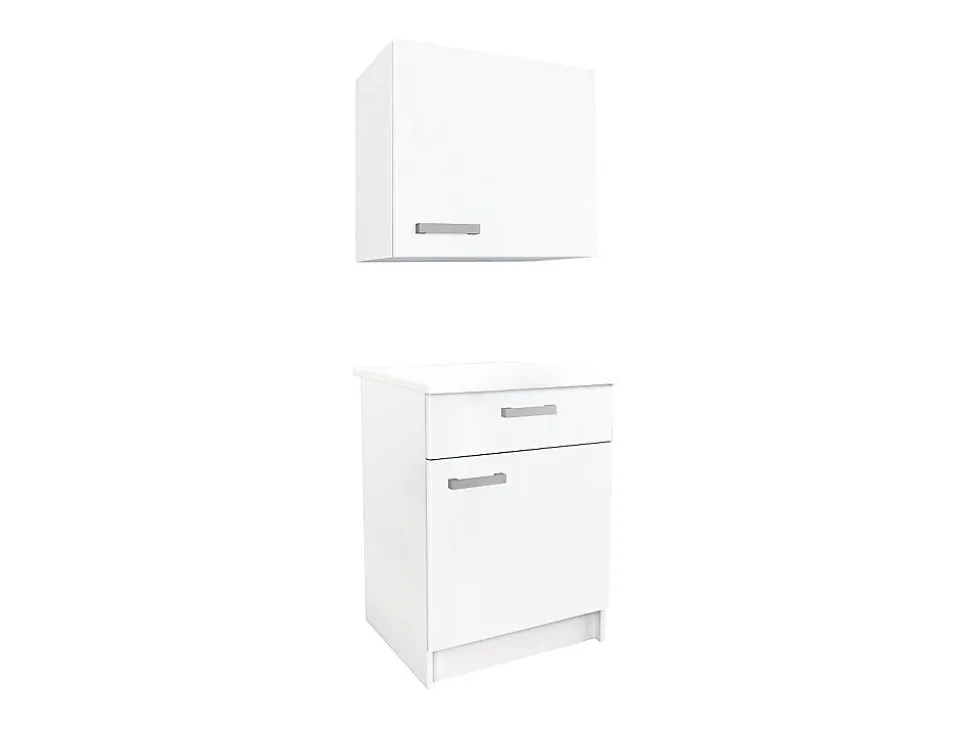 Caissons de cuisine - 1 meuble bas & 1 meuble haut - 2 portes & 1 tiroir - Blanc brillant - TRATTORIA