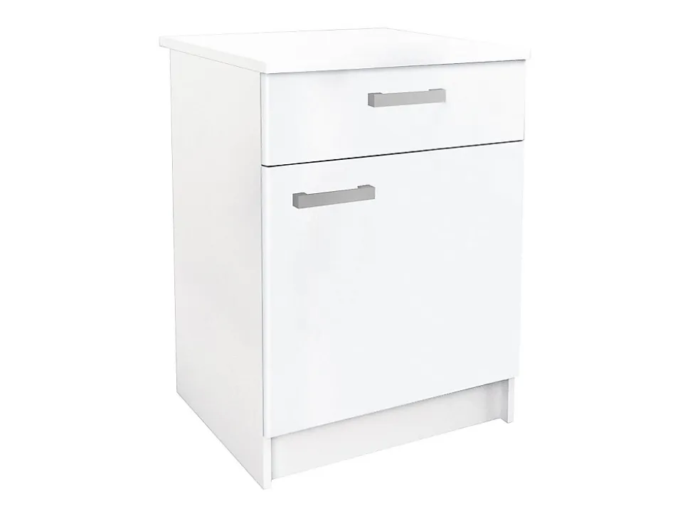 Caissons de cuisine - 1 meuble bas & 1 meuble haut - 2 portes & 1 tiroir - Blanc brillant - TRATTORIA