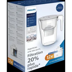 Carafe filtrante 2,6 L blanche avec 12 filtres en Microfiltration Philips PHAWP2933WHT12/10