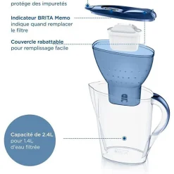 Carafe filtrante BRITA - Marella Bleue - Capacité 2,4L dont 1,4L d'eau filtrée - 1 Cartouche Maxtra Pro All-In-1 incluse