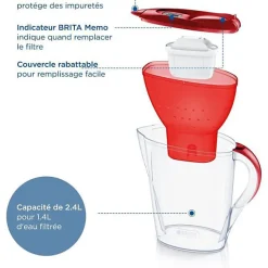 Carafe filtrante BRITA - Marella Rouge - Capacité 2,4L dont 1,4L d'eau filtrée - 1 Cartouche Maxtra Pro All-In-1 incluse