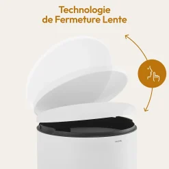 CASABEL Poubelle Cuisine 30L - 100% Acier Inoxydable, Anti-Traces de Doigts, Corbeille Ronde avec Pédale et Couvercle, Blanc