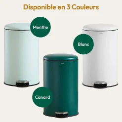 CASABEL Poubelle Cuisine 30L - 100% Acier Inoxydable, Anti-Traces de Doigts, Corbeille Ronde avec Pédale et Couvercle, Blanc