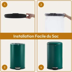 CASABEL Poubelle Cuisine 30L - 100% Acier Inoxydable, Anti-Traces de Doigts, Corbeille Ronde avec Pédale et Couvercle, Vert