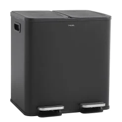 CASABEL Poubelle Cuisine Double 2x15L en Acier Inoxydable, Anti-Traces, avec Pédales et Couvercles Hermétiques pour Tri Sélectif