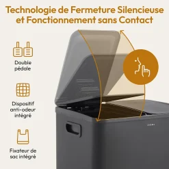 CASABEL Poubelle Cuisine Double 2x15L en Acier Inoxydable, Anti-Traces, avec Pédales et Couvercles Hermétiques pour Tri Sélectif