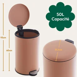 CASABEL Poubelle Cuisine 50L en Acier Inoxydable, Anti-Traces, Poubelle Ronde avec Pédale et Couvercle, Terracotta