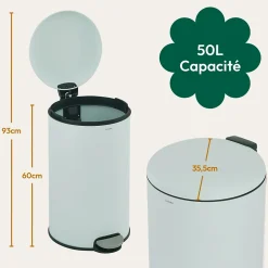 CASABEL Poubelle Cuisine 50L - 100% Acier Inoxydable, Anti-Traces de Doigts, Corbeille Ronde avec Pedale et Couvercle, Vert Menthe