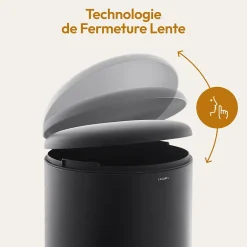 CASABEL Poubelle Cuisine 30L en Acier Inoxydable, Anti-Traces, Poubelle Ronde avec Pédale et Couvercle, Noir