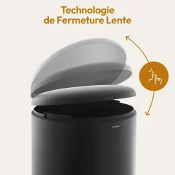 CASABEL Poubelle Cuisine 50L en Acier Inoxydable, Anti-Traces, Poubelle Ronde avec Pédale et Couvercle, Noir