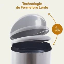 CASABEL Poubelle Cuisine 30L en Acier Inoxydable, Anti-Traces, Poubelle Ronde avec Pédale et Couvercle, Chrome