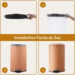 CASABEL Poubelle Cuisine 30L en Acier Inoxydable, Anti-Traces, Poubelle Ronde avec Pédale et Couvercle, Terracotta
