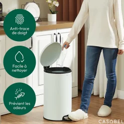 CASABEL Poubelle Cuisine 30L - 100% Acier Inoxydable, Anti-Traces de Doigts, Corbeille Ronde avec Pédale et Couvercle, Vert Menthe