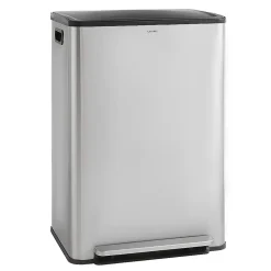 CASABEL Poubelle Tri Selectif 60L 2x30L Acier Inox Chrome Double Compartiments Pedale Bacs Amovibles Couvercles Silencieux