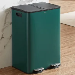 CASABEL Poubelle Tri Selectif 60L - 2x30L Acier , Double Compartiments, Pédale, Bacs Amovibles, Couvercles Silencieux