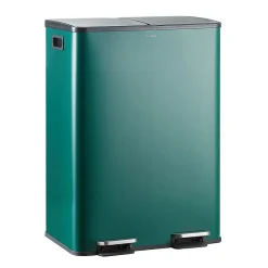 CASABEL Poubelle Tri Selectif 60L - 2x30L Acier , Double Compartiments, Pédale, Bacs Amovibles, Couvercles Silencieux
