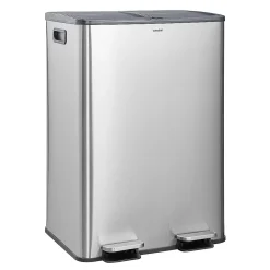 CASABEL Poubelle Tri Selectif 60L, 2x30L Acier INOX CHROME, Double Compartiments, Pedale, Bacs Amovibles, Couvercles Silencieux