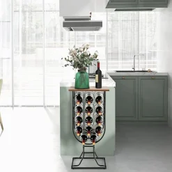 Casier à Vin 14 Bouteilles avec Roues Organisateur de Rangement de Vin Mobile avec Cadre Métallique Plateau en Bois Noir