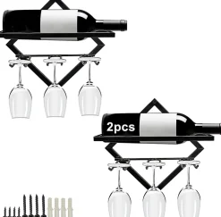 Casier à vin mural métal avec porte-verres intégré