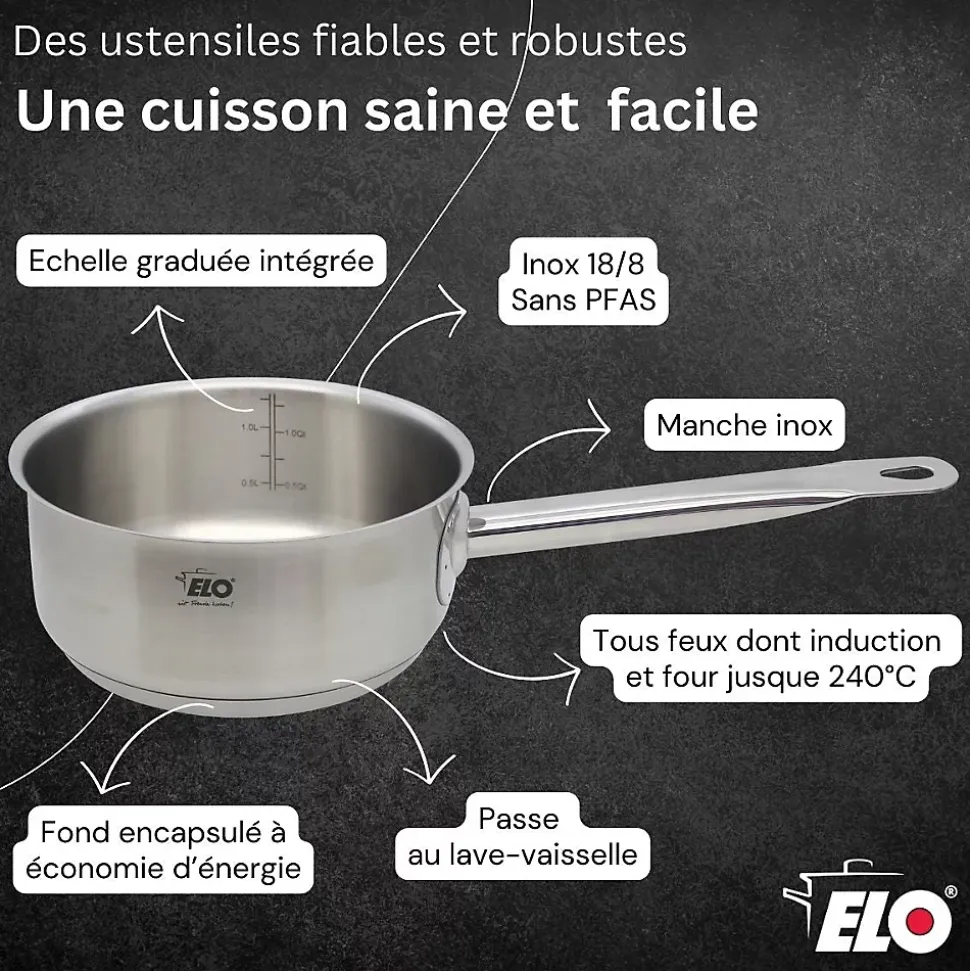 Casserole en inox 20 cm de 2,2 litres Elo Profi Cuisine