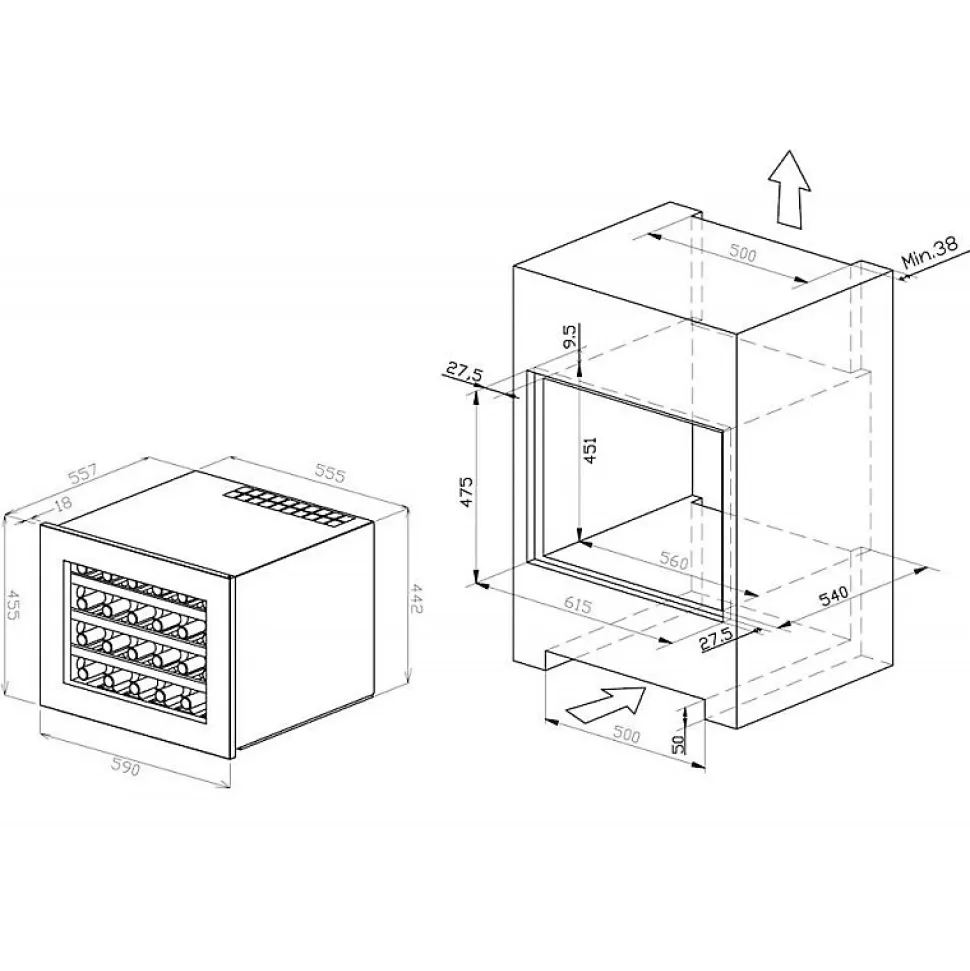 Cave à vin encastrable sous plan 24 bouteilles Rosieres RWCB451