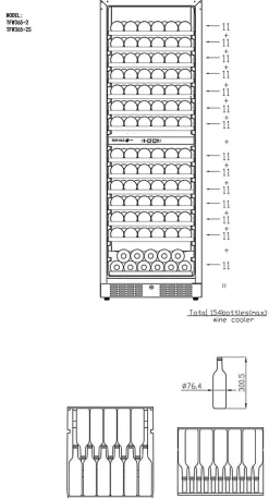 Cave à Vin Réfrigérée 2 Zones TFW365-2F pour 154 Bouteilles - TEFCOLD