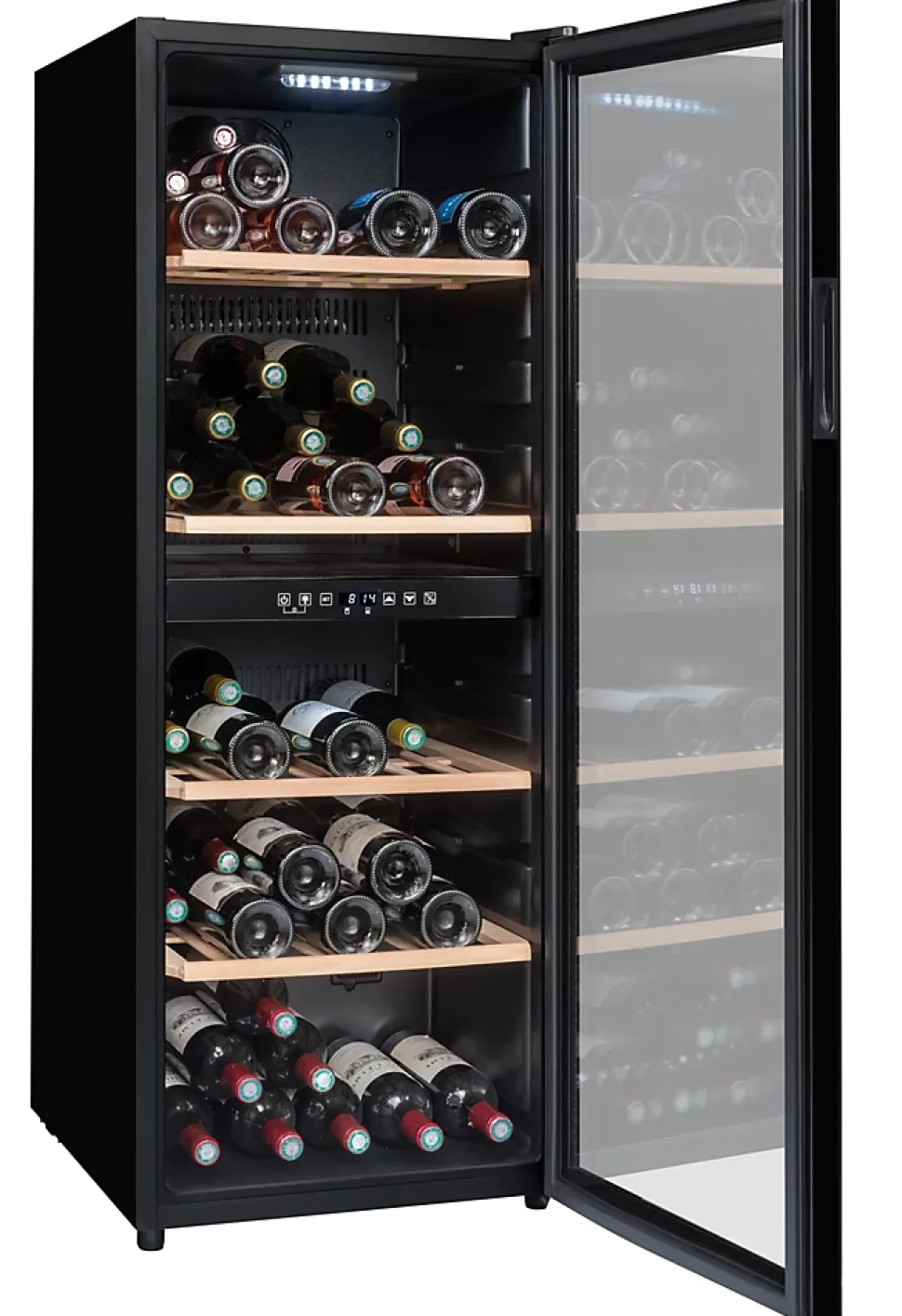 Cave a vin de service - LA SOMMELIERE - SLS90DZ - 91 bouteilles - Porte vitrée réversible - Classe G - 48 x 57,5 x 128,5 cm - Noir