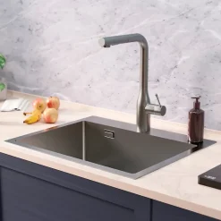 Ceramia Timeless Évier de cuisine encastrable inox 304, 1 bac, 55x45x21 cm, Gun Metal brossé PVD