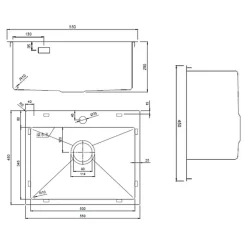 Ceramia Timeless Évier de cuisine encastrable inox 304, 1 bac, 55x45x21 cm, Gun Metal brossé PVD