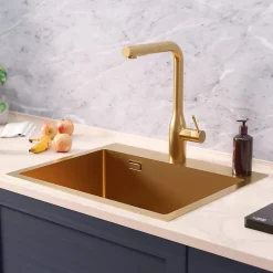 Ceramia Timeless Évier de cuisine encastrable inox 304, 1 bac , 55x45x21 cm, Or brossé PVD