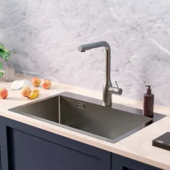 Ceramia Timeless Évier de cuisine encastrable en inox 304, 68x45x21 cm, Gun Metal brossé PVD