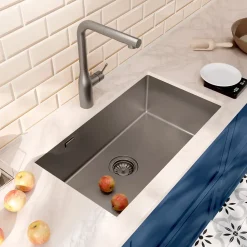 Ceramia Timeless Évier de cuisine sous plan en inox 304, 68x45x21 cm, Gun Metal brossé PVD