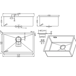 Ceramia Timeless Évier de cuisine sous plan en inox 304, 68x45x21 cm, Gun Metal brossé PVD