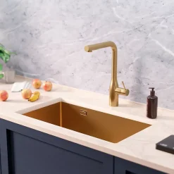 Ceramia Timeless Évier de cuisine sous plan inox 304, 1 bac , 68x45x21 cm, Or brossé PVD