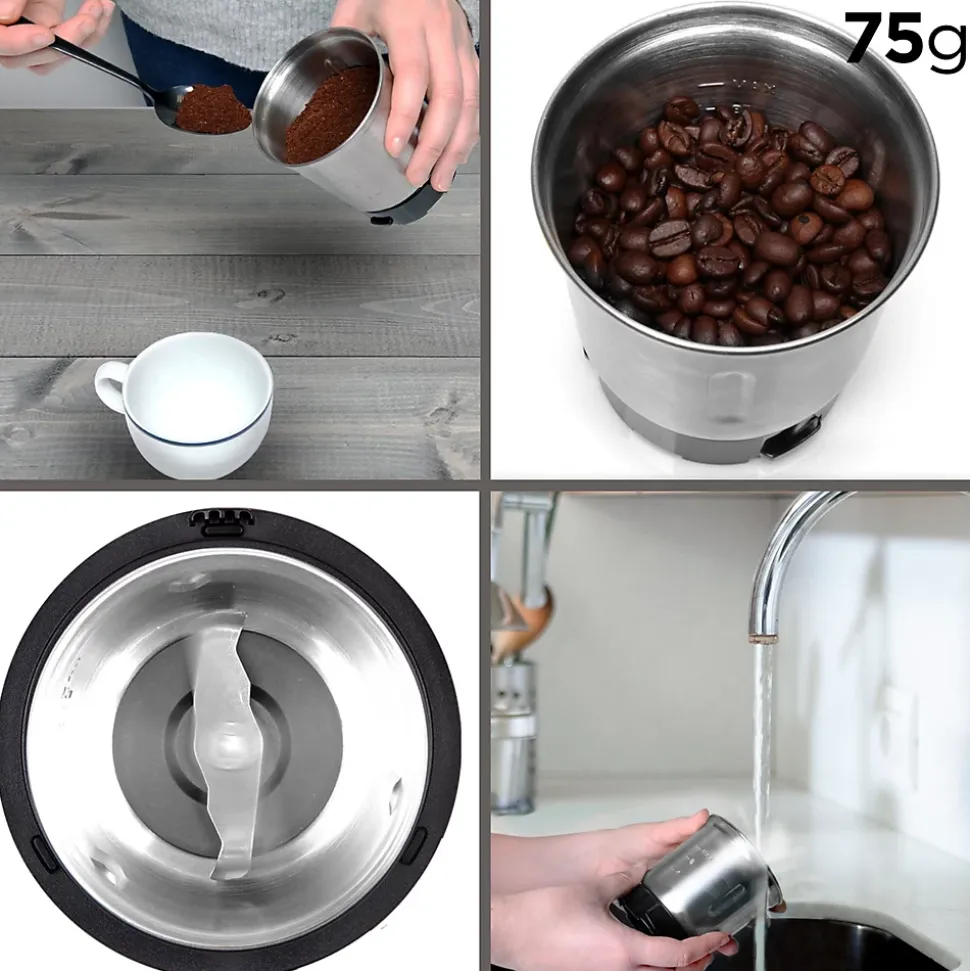 CG250 Moulin à café électrique 250W Capacité 75 g Acier inoxydable Mouture des grains de café pour espresso cappuccino Duronic