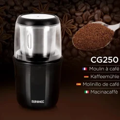 CG250 Moulin à café électrique 250W Capacité 75 g Acier inoxydable Mouture des grains de café pour espresso cappuccino Duronic