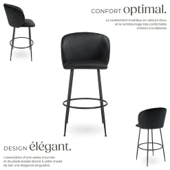 Chaise de bar en velours rembourré avec dossier large et un repose-pieds Lot de 2